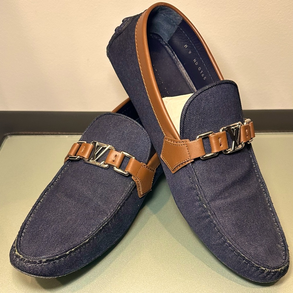 LOUIS VUITTON MEN HOCKENHEIM DENIM & BROWN LOAFERS US SIZE 10, LV SIZE 9